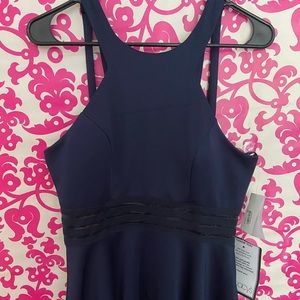 Navy Blue Skater Dress Illusion Waistline